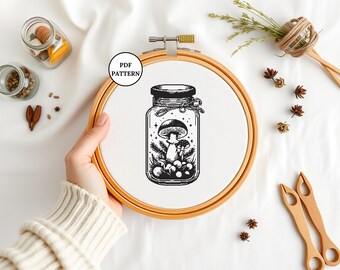 Cottagecore Mushroom Jar Cross Stitch Pattern Woodland Toadstool Embroidery PDF Counted Cross Stitch for Beginners Craft Project Decoration