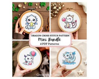 Dragon Cross Stitch Pattern Bundle Fantasy Animal Embroidery PDF Beginner Friendly Craft Project Decor Wall Art Design Pixel Art Style