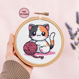 Cute Cat Cross Stitch Pattern PDF Easy Kawaii Cat Embroidery for Beginners Counted Cross Stitch DIY Wall Art Decor Gift for Feline Cat Lover