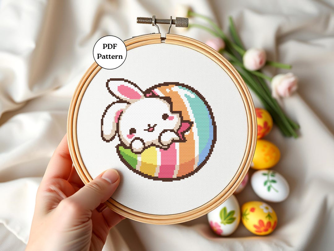 Cute Easter Bunny Cross Stitch Pattern Kawaii Spring Embroidery PDF ...