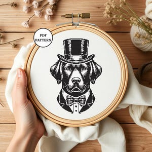 Gentleman Hund Kreuzstichmuster PDF | Tierstickerei | DIY Geschenk | Sofortiger Download | Deko für Hundefans