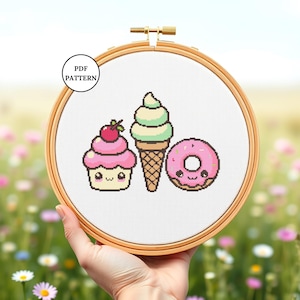 Kawaii Cake Cross Stitch Pattern PDF Cute Food Embroidery for Beginner-Friendly Kitchen Craft Decor Project Pixel Art Design DMC Pattern