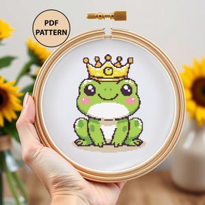 Cute Frog Cross Stitch Pattern Kawaii Frog Embroidery PDF Small Goblincore Frog Counted Cross Stitch for Beginner DIY Cottagecore Decor Gift