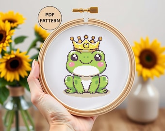 Cute Frog Cross Stitch Pattern Kawaii Frog Embroidery PDF Small Goblincore Frog Counted Cross Stitch for Beginner DIY Cottagecore Decor Gift