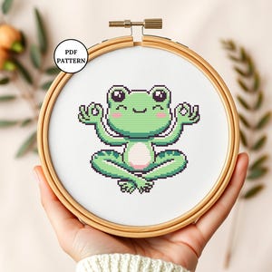 Cute Frog Cross Stitch Pattern Kawaii Frog Embroidery PDF Easy Counted Cross Stitch for Beginners DIY Cottagecore Decor Frog Lovers Gifts