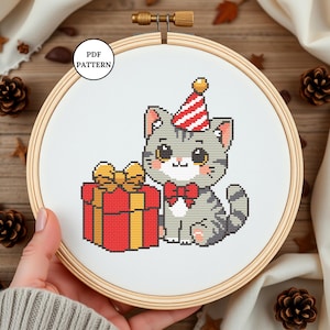 Cute Cat Cross Stitch Pattern PDF Easy Kawaii Cat Embroidery for Beginners Counted Cross Stitch DIY Nursery Decor Gift for Feline Cat Lovers