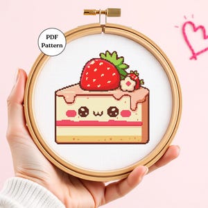 Kawaii Cake Cross Stitch Pattern Cute Food Embroidery for Beginners Easy Counted Cross Stitch for Kitchen Craft Decor Wall Art Project