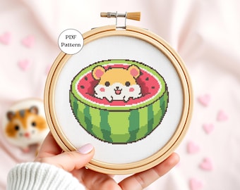 Hamster Cross Stitch Pattern Cute Animal Pet Embroidery PDF Easy Counted Cross Stitch for Beginners DIY Craft Decor Cottagecore Gifts