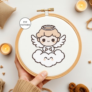 Cute Anime Cross Stitch Pattern Cute Chibi Angel Embroidery PDF Easy Counted Cross Stitch for Beginners DIY Nursery Decor Wall Art Gifts
