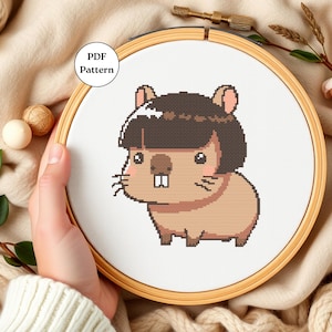 Cute Capybara Cross Stitch Pattern Funny Animal Embroidery PDF Easy Counted Cross Stitch for Beginners DIY Nursery Art Capybara Lovers Gifts