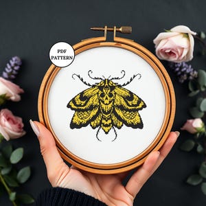 Death Head Moth Cross Stitch Pattern PDF Gothic Witchy Embroidery Black Witch Moth Counted Cross Stitch Insect Sampler Dark Aesthetic Decor