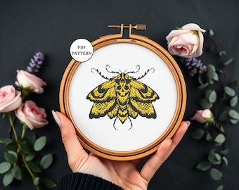 Death Head Moth Cross Stitch Pattern PDF Gothic Witchy Embroidery Black Witch Moth Counted Cross Stitch Insect Sampler Beginner Craft Decor