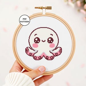 Cute Octopus Cross Stitch Pattern PDF Kawaii Animal Embroidery Easy Counted Cross Stitch for Beginners DIY Nursery Decor Summer Gifts