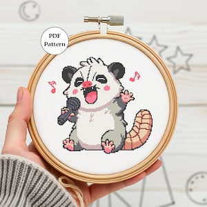 Possum Cross Stitch Pattern Cute Animal Embroidery Funny Possum Digital PDF Modern Cross Stitch for Beginners DIY Trash Possums Lovers Gifts