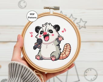 Possum Cross Stitch Pattern Cute Animal Embroidery Funny Possum Digital PDF Modern Cross Stitch for Beginners DIY Trash Possums Lovers Gifts