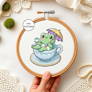 Frog Cross Stitch Pattern PDF Cute Cottagecore Frog Embroidery Kawaii Toad Pixel Art Design DMC Pattern DIY Craft Decor Frog Lover Gifts