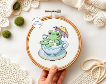 Frog Cross Stitch Pattern PDF Cute Cottagecore Frog Embroidery Kawaii Toad Pixel Art Design DMC Pattern DIY Craft Decor Frog Lover Gifts