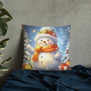 Decorative Snowman Premium Pillow, Holiday Pillow, Christmas Decor, Festivity Pillow, Snowman Decor, Seasonal Cheer, Snowman Home Decor