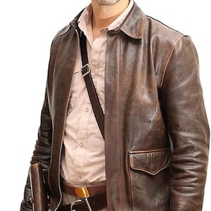 Blouson aviateur Les Aventuriers de l'arche perdue pour homme Indiana Harrison Jones vintage marron Blouson en cuir de vachette véritable