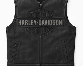Gilet da motociclista Harley Davidson Passing Link da uomo / Gilet da motociclista in vera pelle / Gilet da motociclista nero vintage / Gilet da motociclista Cafe Racer