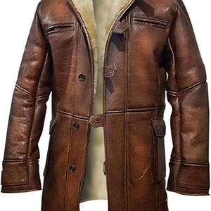 Bane Coat Knight Rises Tom Hardy Shearling Leather Coat Winter Ginger Swedish Brown Coat