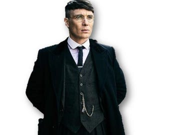 Men's Thomas Shelby Peaky Blinders Cillian Murphy Costume Wool Long Coat Overcoat