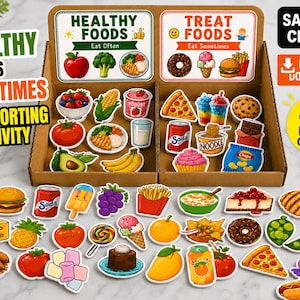 Sortierspiel: Gesunde Lebensmittel vs. Süßigkeiten | Montessori-Ernährungsspiel zum Ausdrucken (PDF-Download)