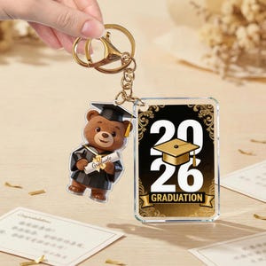 Graduate Graduation Acrylic Keychain – Class of 2026 Universal Grad Gift, Minimalist Keyring with Gift Box