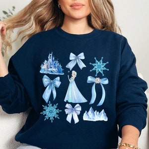 Elsa Sweatshirt, Frozen Shirts, Princess Elsa Bow Shirts, Disney Girls Trip, Disney World Shirt Disneyland Shirt, Frozen coquette Sweatshirt