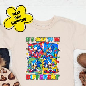 It’s Okay To Be Different Shirt, Autism Cartoon Kids Tee, Autism Awareness, Autism Quote Shirt, Autism Ribbon Shirt, Autism Disney Sonic Tee