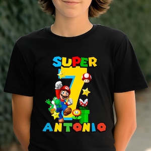 Personalisiertes Super Mario Geburtstags-T-Shirt, Benutzerdefinierte Mario Bros-Geburtstagsfeier-Familien-Shirt, Super Mario Geburtstags-T-Shirt, Super Mario Bros