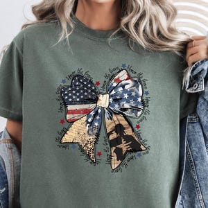 Comfort Colors® Coquette Bow USA Shirt Honor the Brave Tee 4th of July Patriotic Military Bow T-Shirt Memorial Day Veteran Appreciation Tee