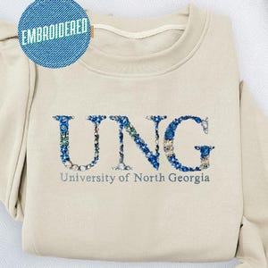 University of Georgia UNG Floral Embroidered Sweatshirt, College Floral Letter Embroidered Hoodie, Sorority Crewneck, High School Hoodie