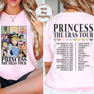 Princess Eras Tour Comfort Colors® Shirt, Disney Princess Characters Tee, Girl Trip to Disneyland Shirt, Magical Disney Tour T-Shirt