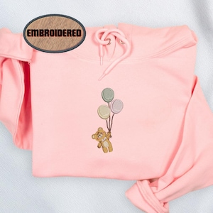 Sweat-shirt ours en peluche brodé, pull brodé ours en peluche et ballons, T-shirt ours en peluche, ours en peluche, t-shirt ours
