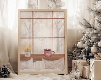 Impresión de ventana invernal: arte de pared imprimible acogedor para el invierno (descarga digital)