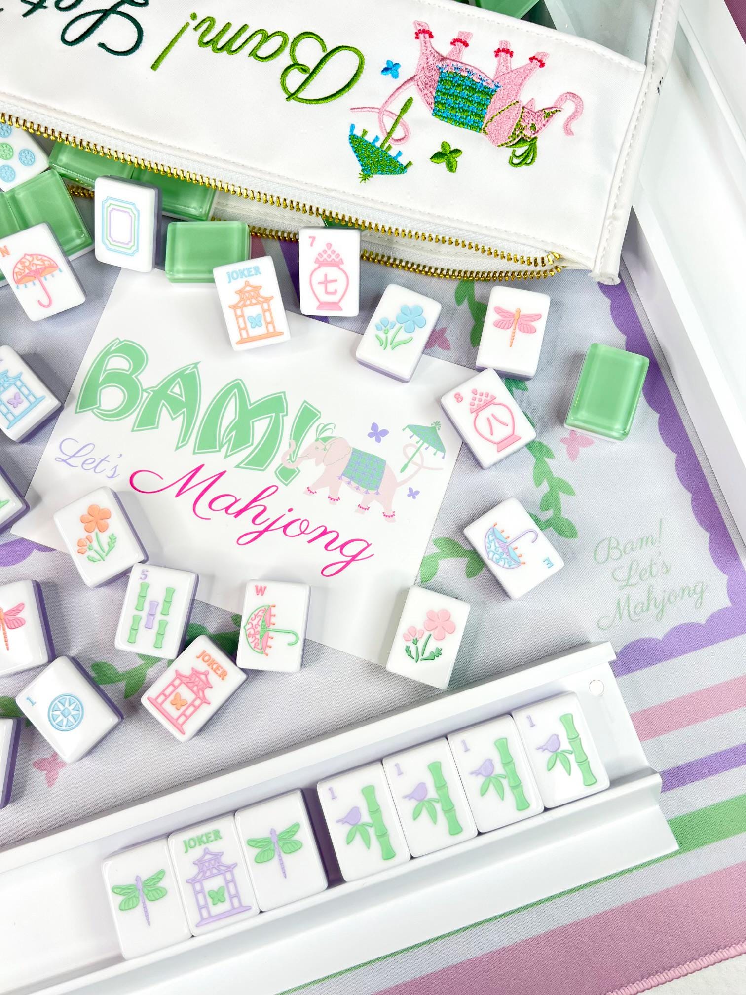 Mahjong Tiles Garden Party and Matching Neoprene Mat