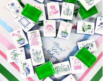 Mahjong Tiles Grandmillennial and Matching Neoprene Mat