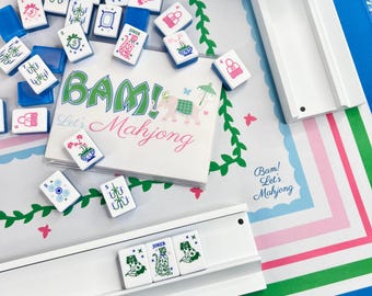 Mahjong Tiles Grandmillennial and Matching Neoprene Mat