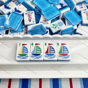 Mahjong Tiles The Nantucket Tile Collection with Matching Mat ブルー