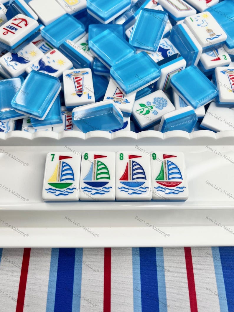Mahjong Tiles The Nantucket Tile Collection with Matching Mat ブルー