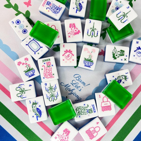 Fichas de Mahjong Grandmillennial y tapete de neopreno a juego