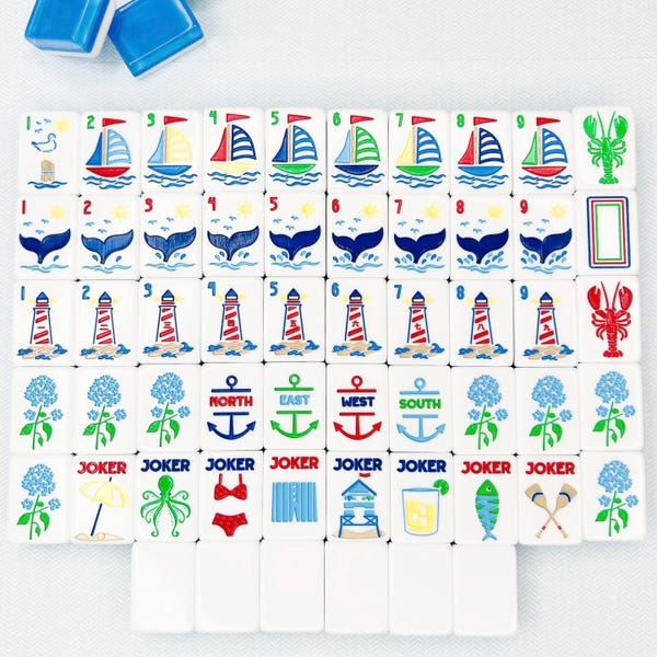 Fichas de Mahjong La colección de fichas de Nantucket con tapete a juego
