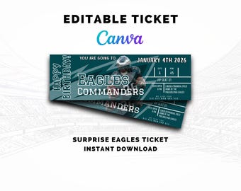 Cadeau billet pour les Eagles de Philadelphie : modèle de toile modifiable pour n'importe quel jeu, téléchargement immédiat