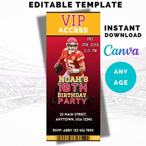Kansas City Chiefs Themed Football Invitation, Mahomes Invitation, Birthday Party Invitation, Instant Download, Canva Template, ANY AGE