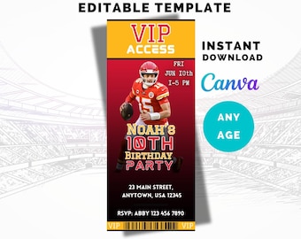 Kansas City Chiefs Geburtstagseinladung: Mahomes Fussball-Thema (Canva Template, Instant Download)