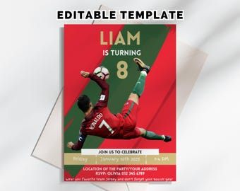 Ronaldo Portugal Birthday Invitation: Soccer Birthday Party, CR7 Editable Canva Template (Digital Download)