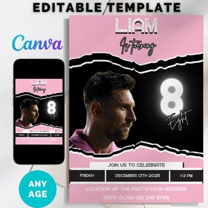 Editable Messi Invitation, Birthday Invitation Messi Birthday Party Theme, Instant Download, Canva Template, ANY AGE