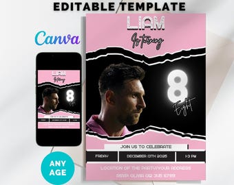 Editable Messi Birthday Invitation: Canva Template (Instant Download)