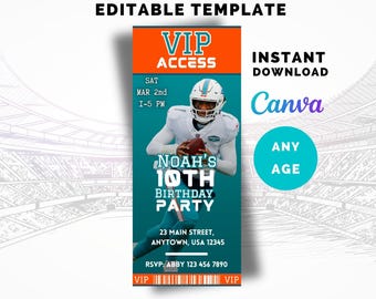 Miami Dolphins Birthday Invitation: Football Theme, Canva Template (Instant Download)